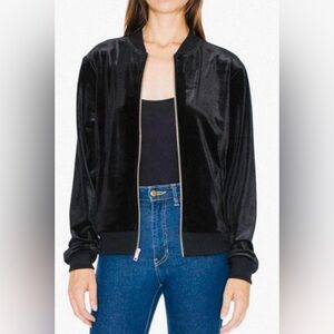 Sexy chic American Apparel Retro Vintage Y2K black velvet velour bomber jacket